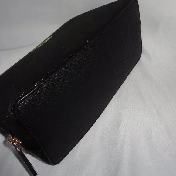 New Kate Spade Shimmy Glitter Fabric Small Cosmetic Case Makeup Bag Travel Black - Picture 4 of 5